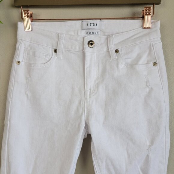 Pistola Skinny Distressed White Mid Rise Jegging Ankle Crop Stretch Jeans 26 - Picture 7 of 16